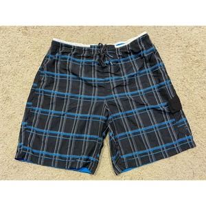 Men's SPEEDO Swim TRUNKS Size XXL Black Blue Lined Z21